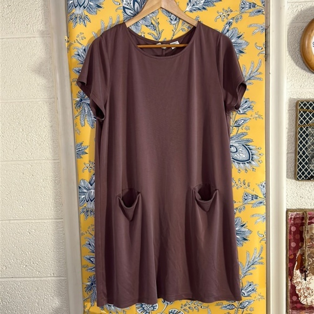 SIGRID OLSEN XL lavender short sleeve swing dress with cute front pockets